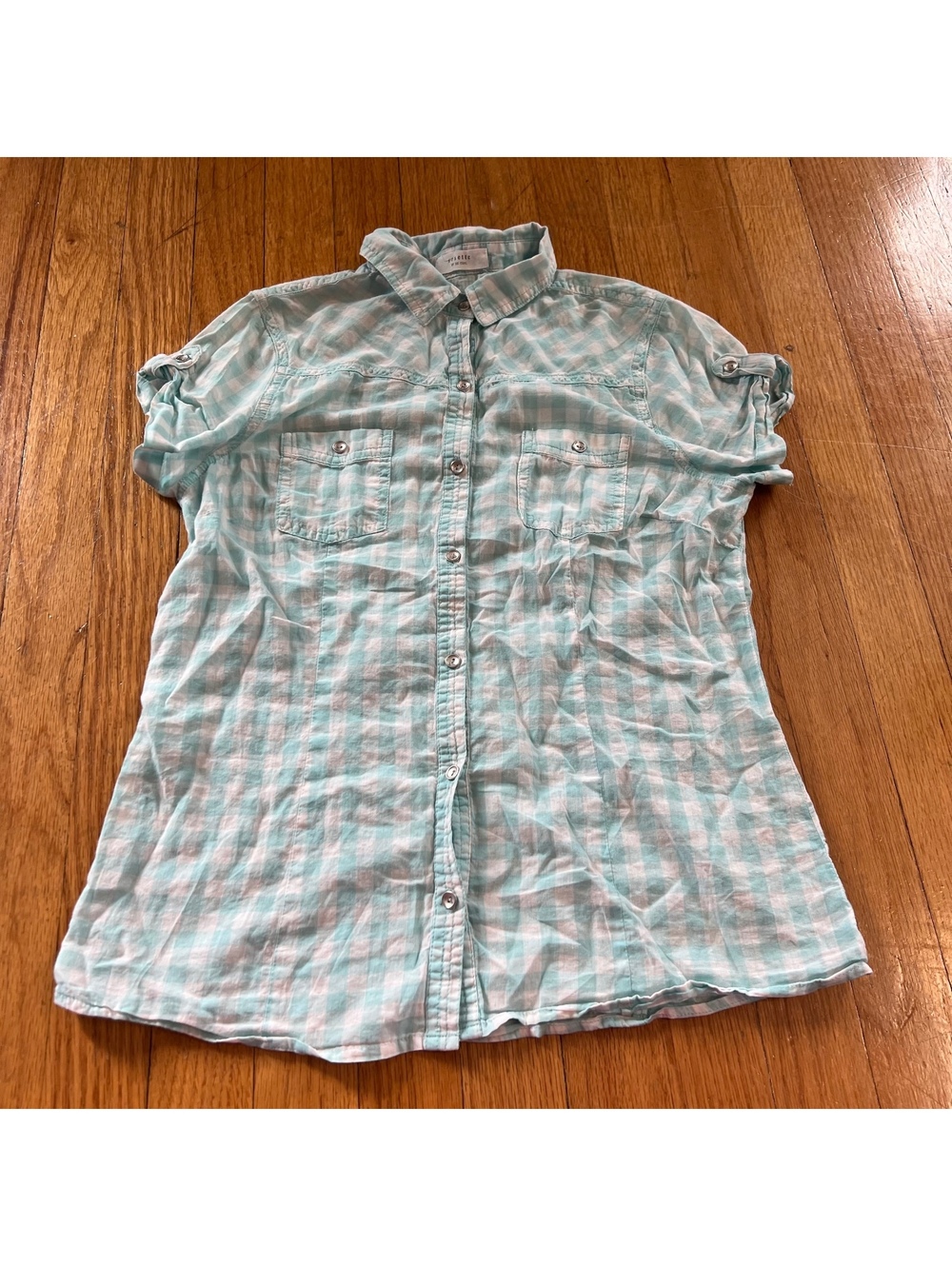 Vintage Y2K baby blue plaid fitted button up